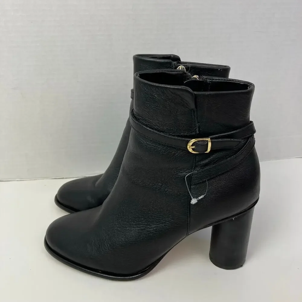 Draper James Tegan Black Leather Barrel Heeled Booties Ankle Boots Dressy Sz 8